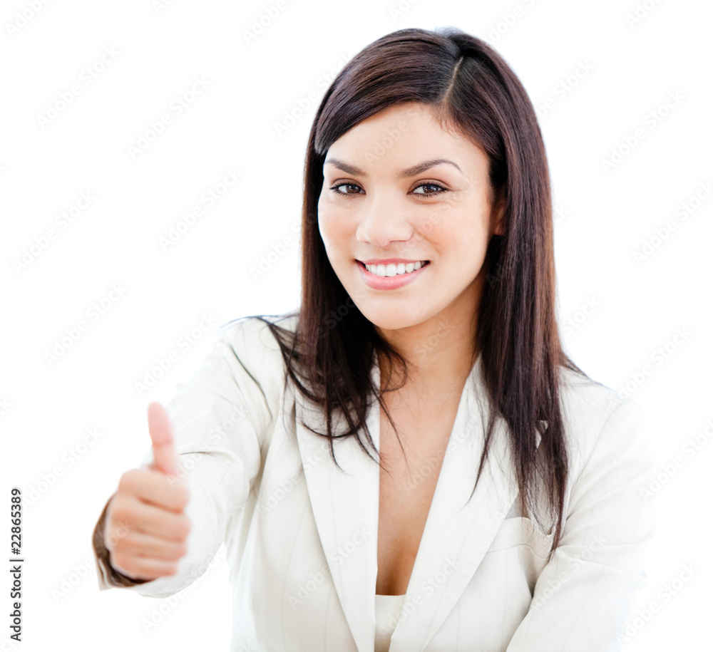 Portrait beautiful businesswoman doing a thumb-up Portrait beautiful businesswoman doing a thumb-up