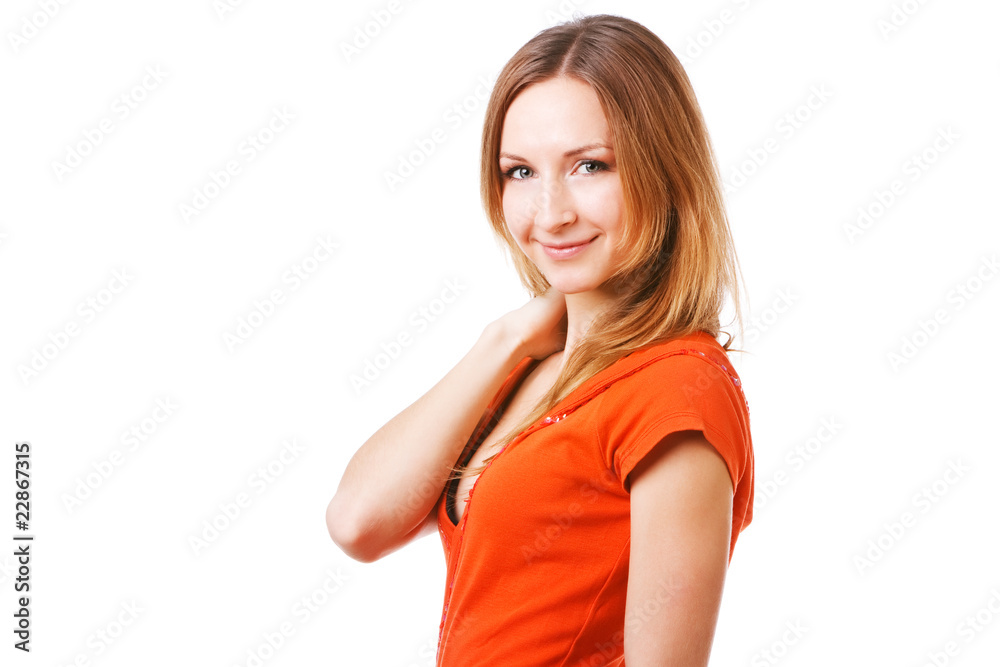 Young pretty girl in orange dress Young pretty girl in orange dress