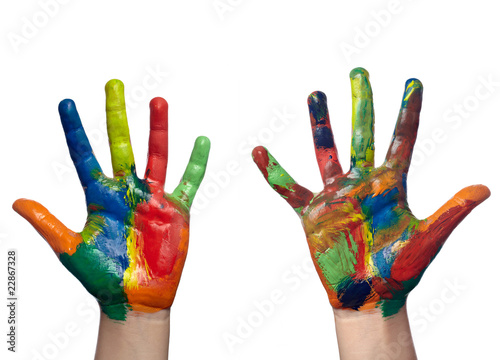 color painted child hand art craft
