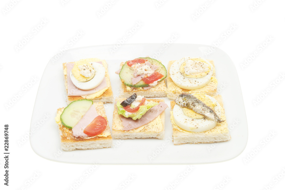 Selection of canapes on a plate Selection of canapes on a plate