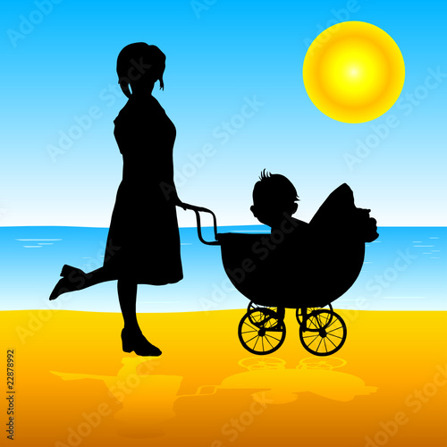 mother and baby at the beach