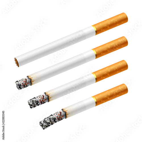 Different stages of smoking a cigarette. Vector.