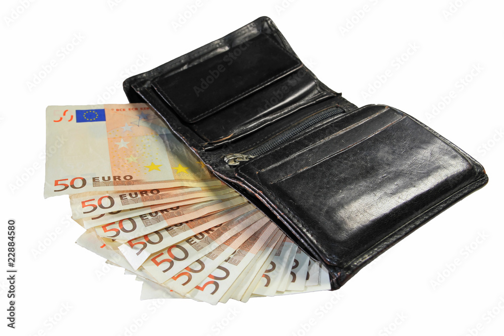 Black leather wollet with 50 euro notes Black leather wollet with 50 euro notes
