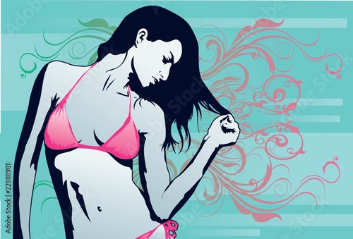 The Alluring Woman In A Pink Bikini