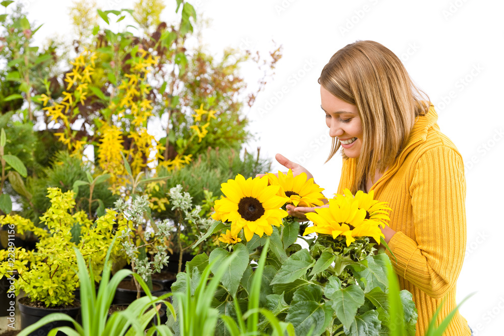 Gardening - portrait of woman with sunflowers Gardening - portrait of woman with sunflowers