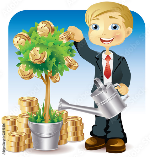 Businessman watering a money tree