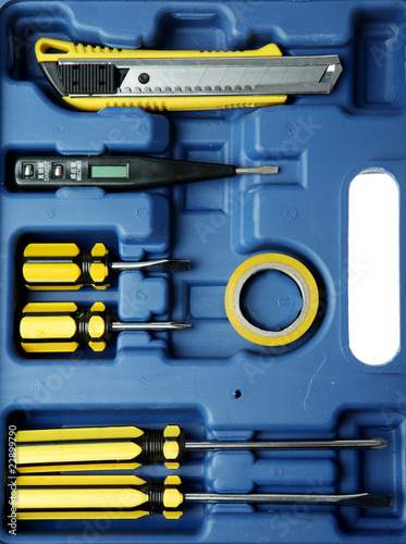 Blue toolbox on the white background