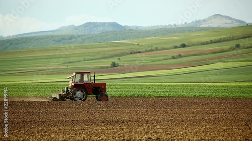 Corn sowing tractor on the field