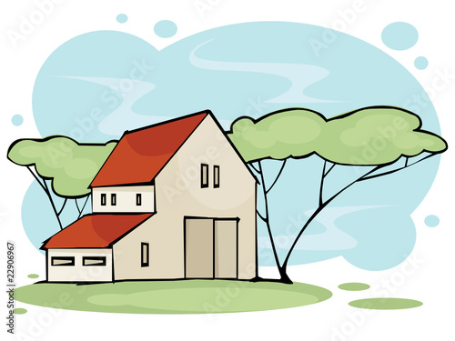 Summer landscape with house