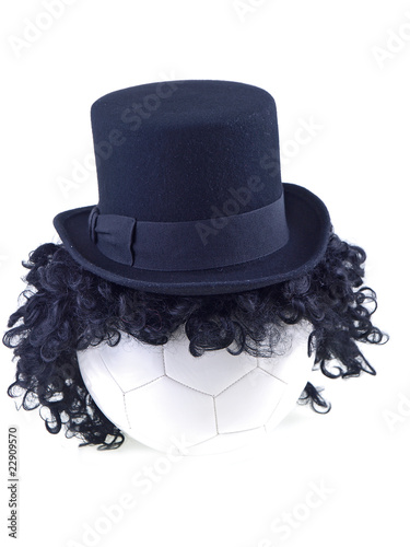 soccer ball face with black hair isolated on white background