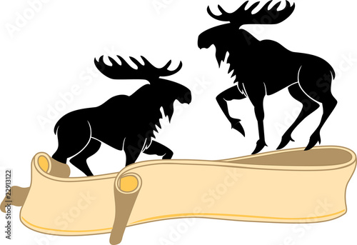 Elk silhouette and ribbon.