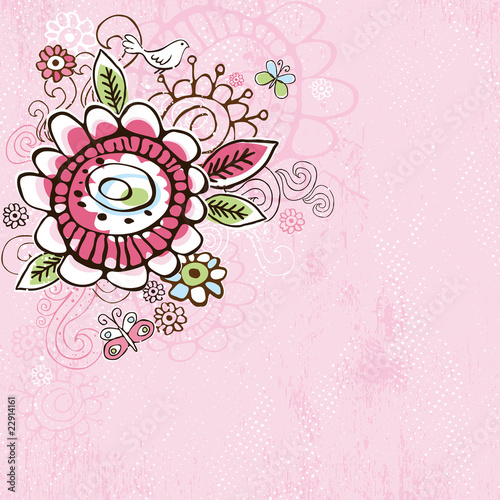 hand draw  flowers on  pink grunge background