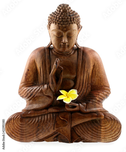 Bilde på lerret bénédiction de bouddha, statuette en bois, fond blanc