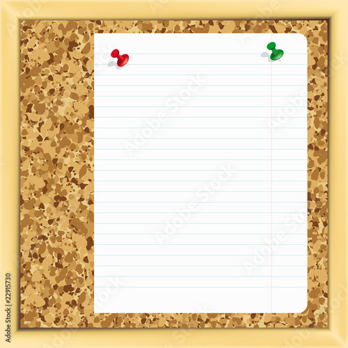 Vector. closeup of note paper on cork board.