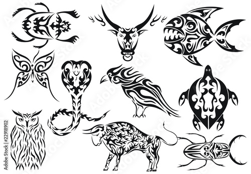 Set of vector tribal animal tattoos