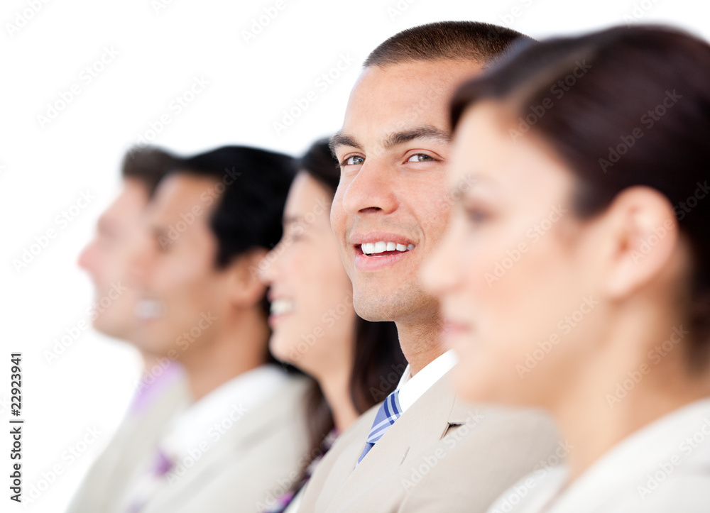 Self-assured business people standing in a line Self-assured business people standing in a line