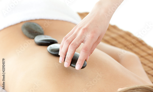 Close-up of a caucasian woman lying on a massage table