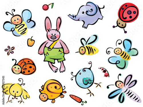 Cute animals and insects for your design. © rvika