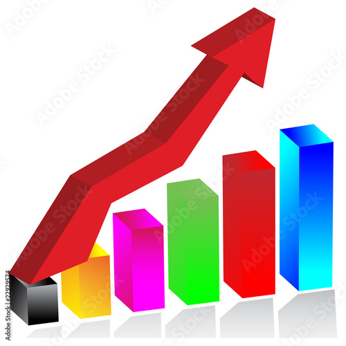 Business 3D graph with arrow.Illustration