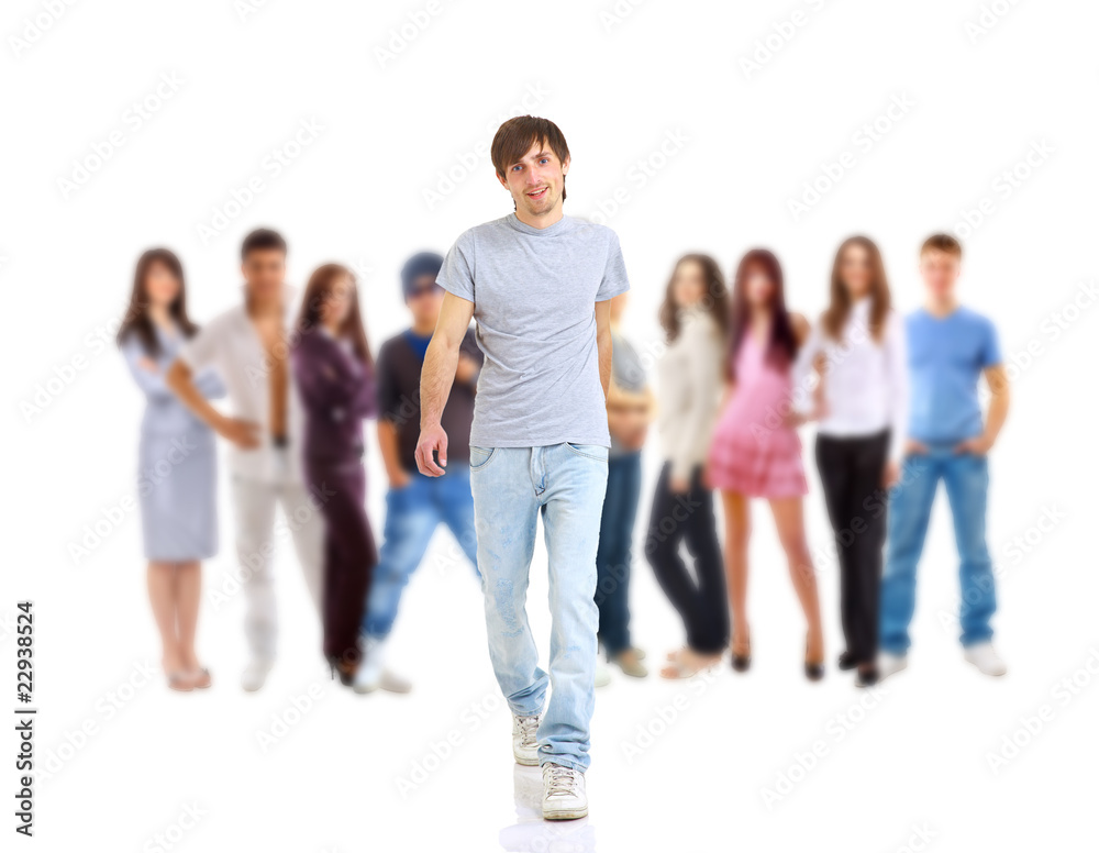 group of the young smiling students. Over white background group of the young smiling students. Over white background