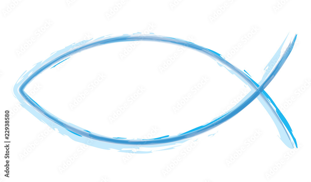 Naklejka premium AquaralI - Ichthys Blau - Abstrakt Fisch Symbol