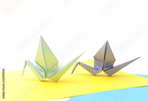 Origami birds. Child paper articles.