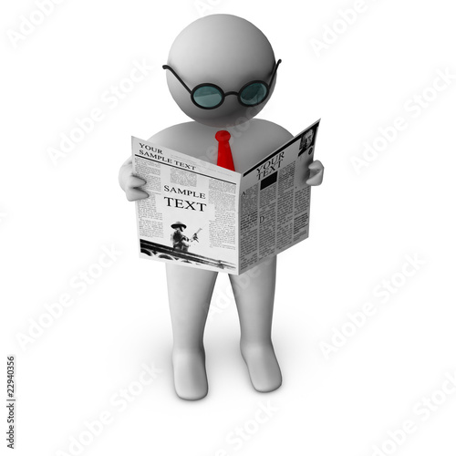 3d businessman reading newspaper
