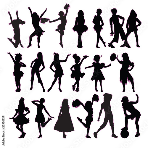 Young Girls Silhouette Pack Vector
