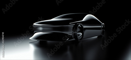 Abstract silhouette of concept car in studio