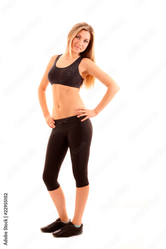 pretty young girl in the gymnastic suit isolated on white pretty young girl in the gymnastic suit isolated on white