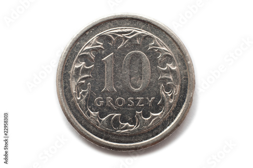 Macro close-up of polish 10 groszy coin