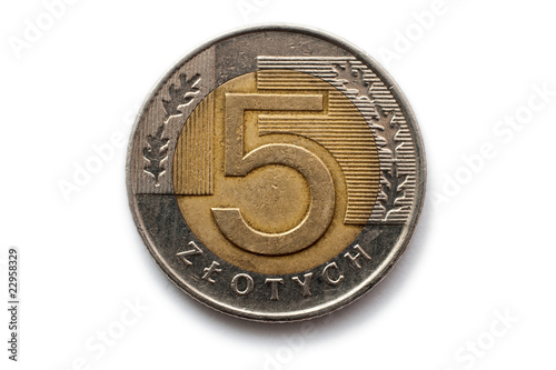 Macro close-up of polish 5 zloty coin