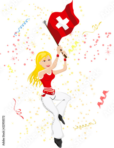 Switzerland Soccer Fan with flag.