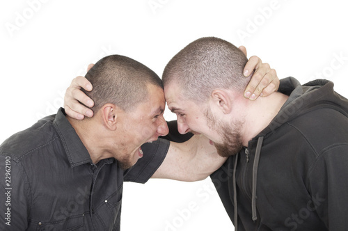 Two young men shouting