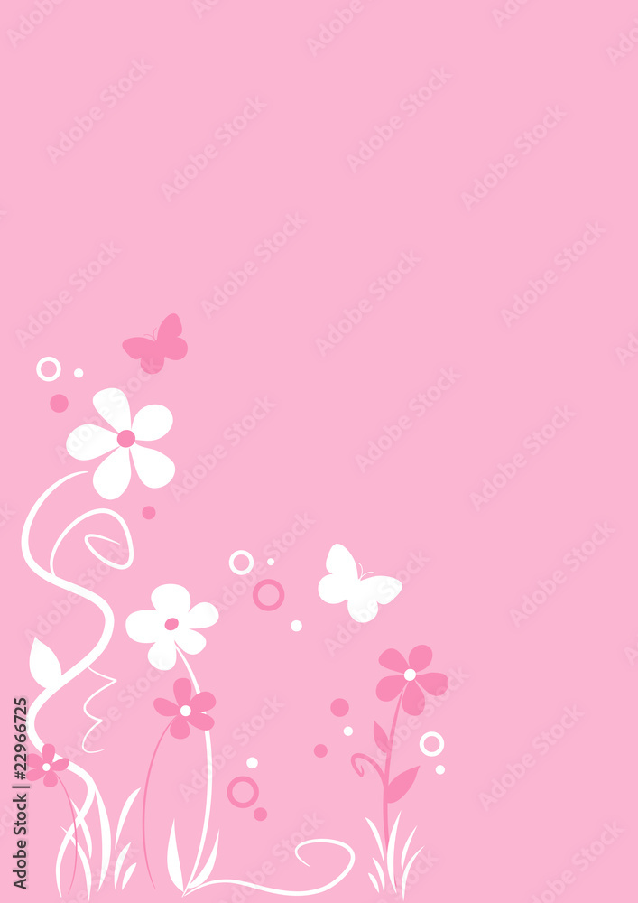 Blumen und Schmetterlinge auf pastellfarbenem Hintergrund