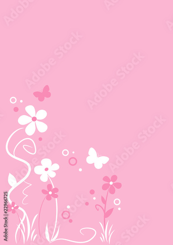 Blumen und Schmetterlinge auf pastellfarbenem Hintergrund