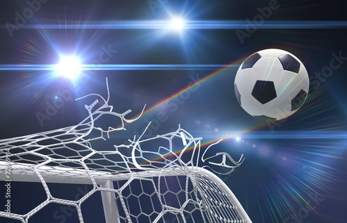 Fototapeta Naklejka Na Ścianę i Meble -  shot on goal, soccer ball tears the net