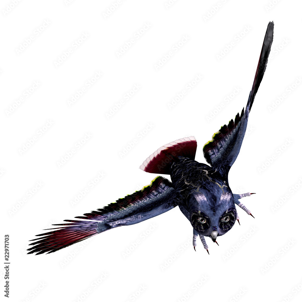 fantasy owl in dark blue colors. 3D rendering with clipping path fantasy owl in dark blue colors. 3D rendering with clipping path