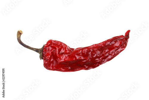 dry red hot chili pepper on white