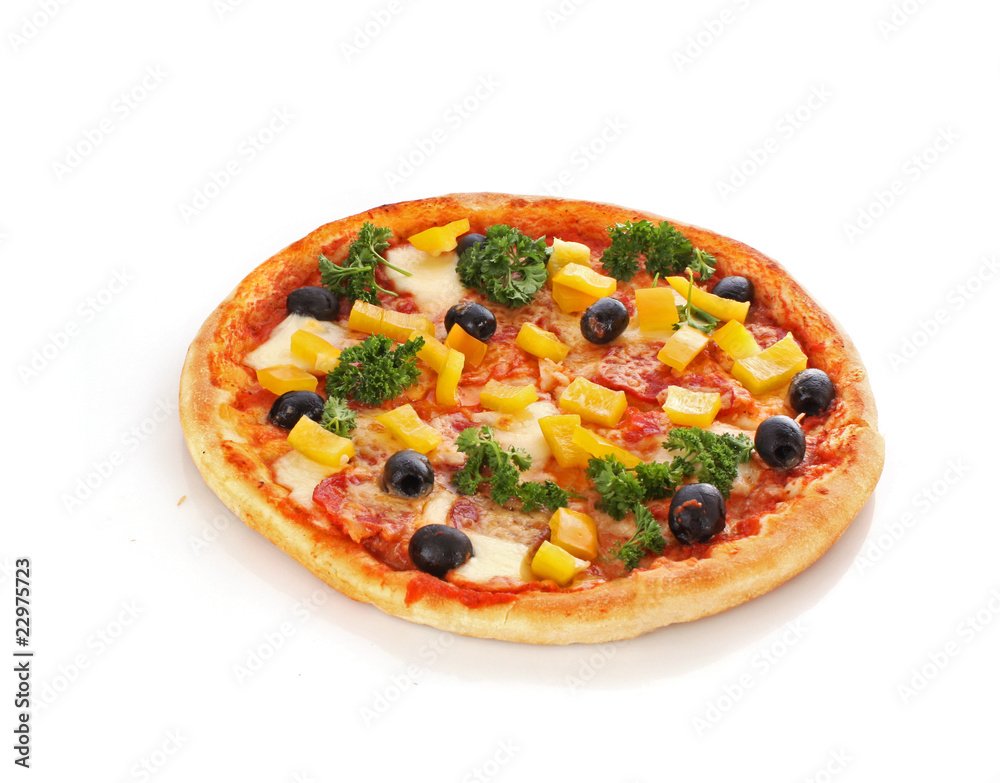 Tasty pizza with olives isolated on white