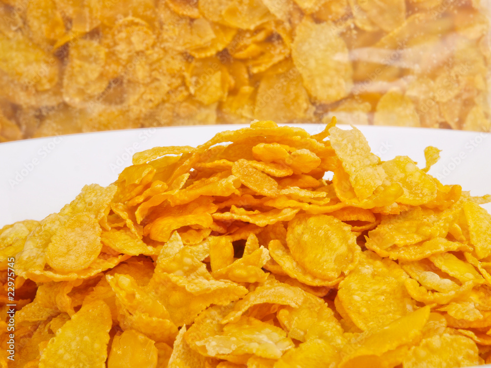 cornflakes in a bowl. Close up cornflakes in a bowl. Close up
