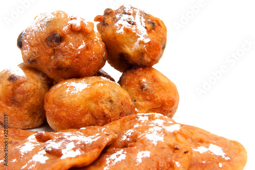 Dutch donut also known as oliebollen and apple turnovers photo