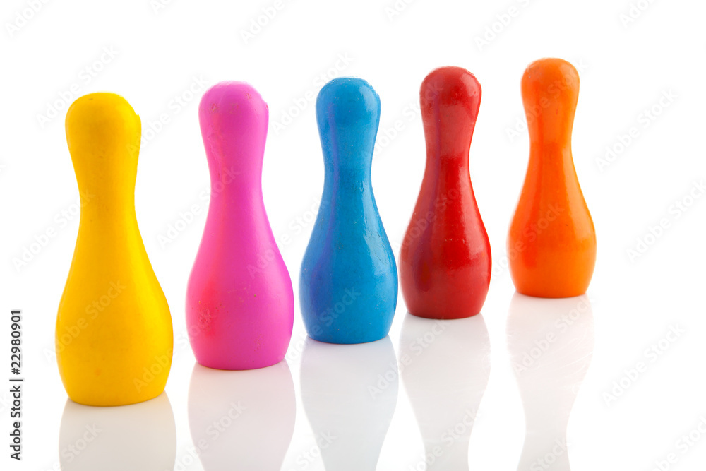Colorful bowlin pins over white background Colorful bowlin pins over white background