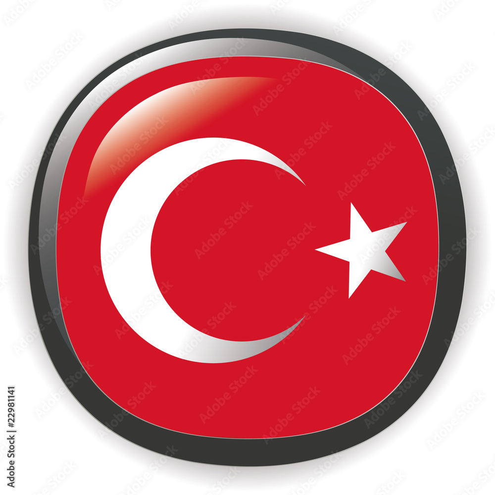 flag of Turkey, glossy button, vector