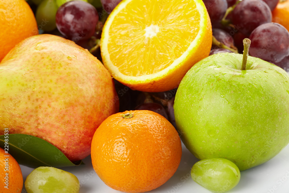 fresh fruits on the white background fresh fruits on the white background