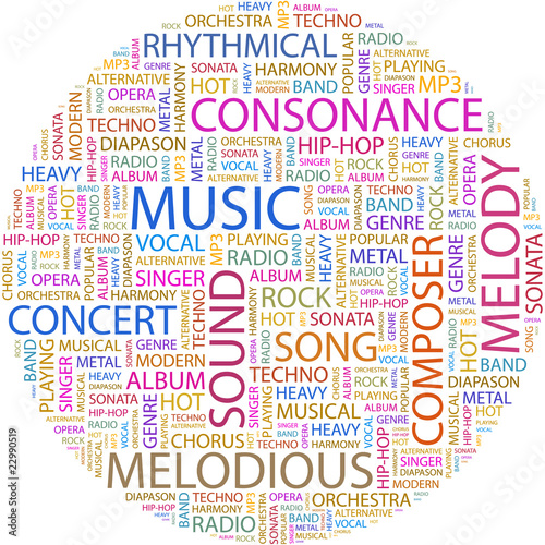 MUSIC. Illustration with different association terms.