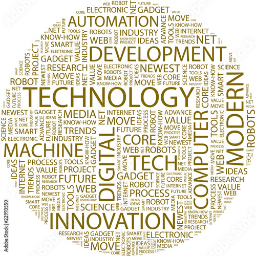 TECHNOLOGY. Collage with association terms on white background.