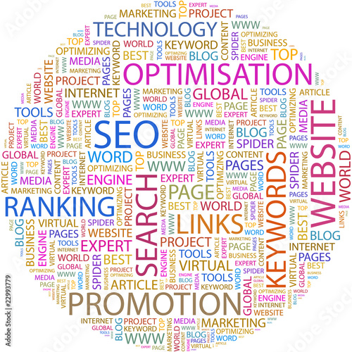 Word cloud concept illustration of seo association terms.