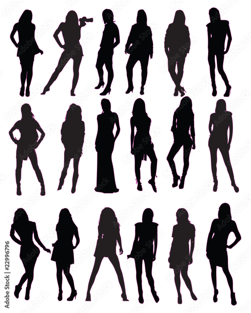 Women Black Silhouettes Pack isolated on White