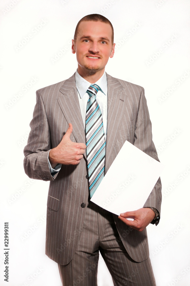 Young businessman with a blank paper Young businessman with a blank paper